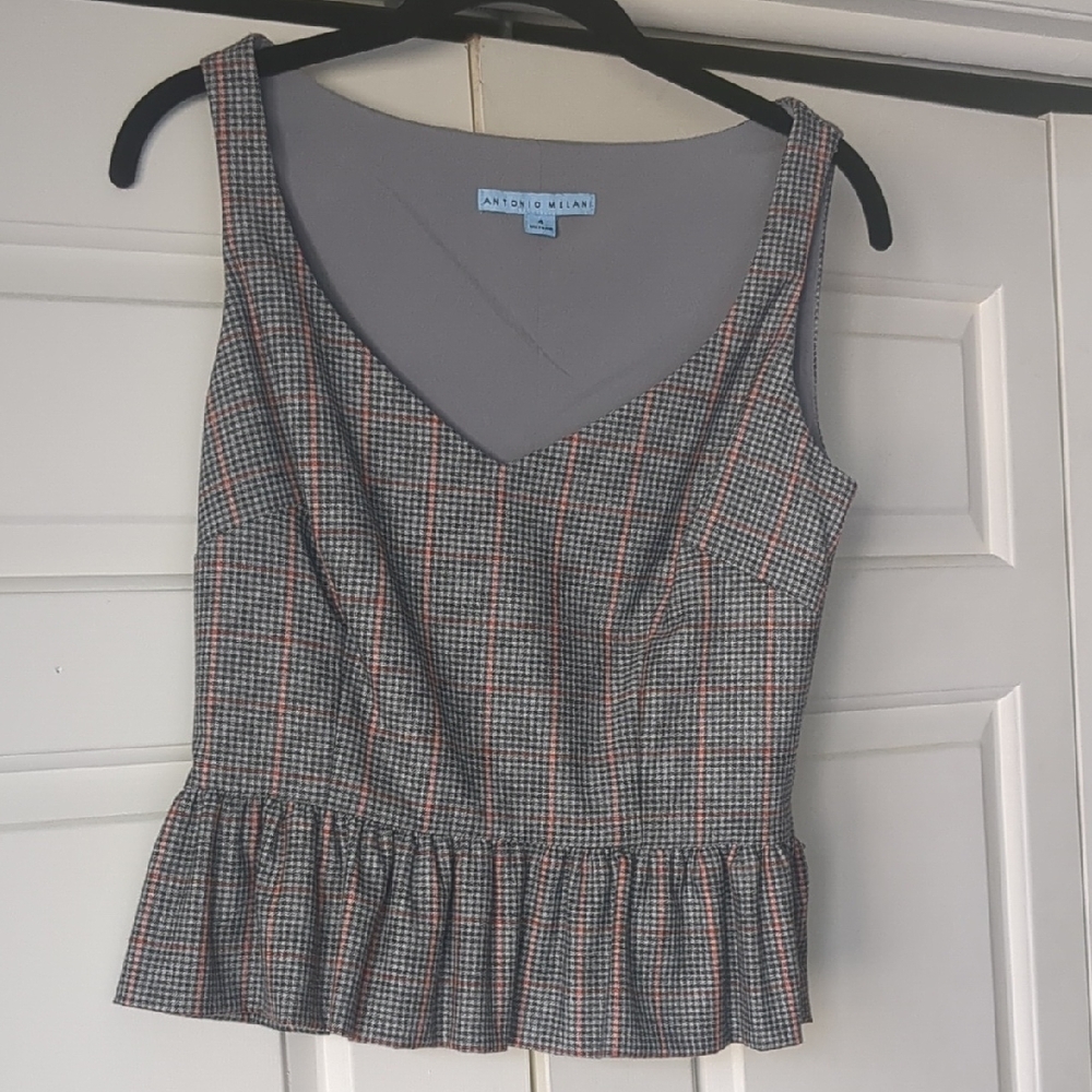 Antonio Melani Checkered Peplum Top - Size 4